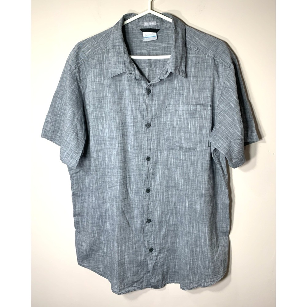 Columbia Casual Shirt Mens L Gray Short Sleeve 100% Cotton Regular Fit